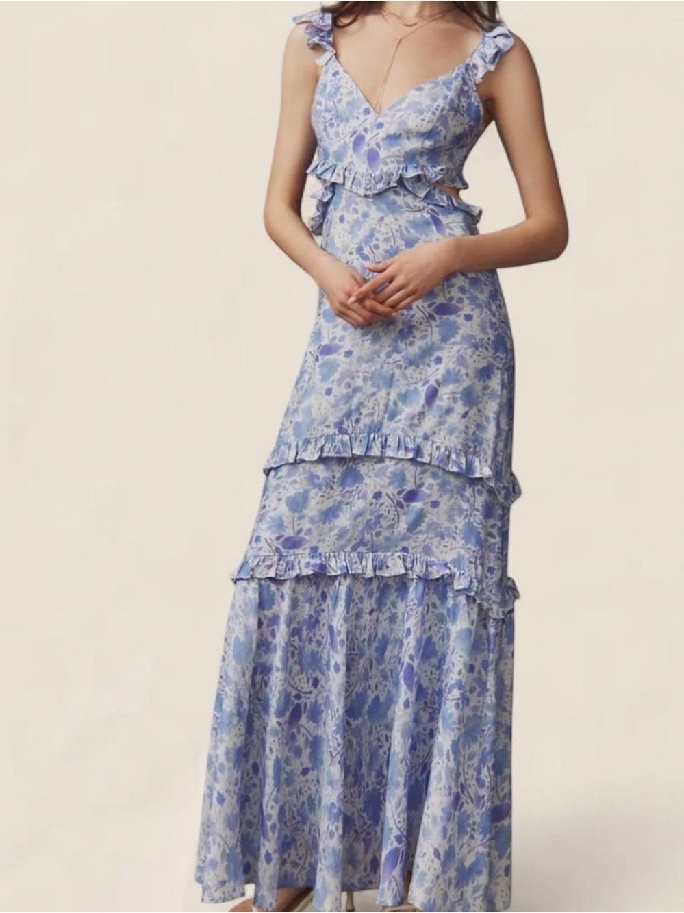 Astr the Label Floral Maxi Dress in Light Blue and White